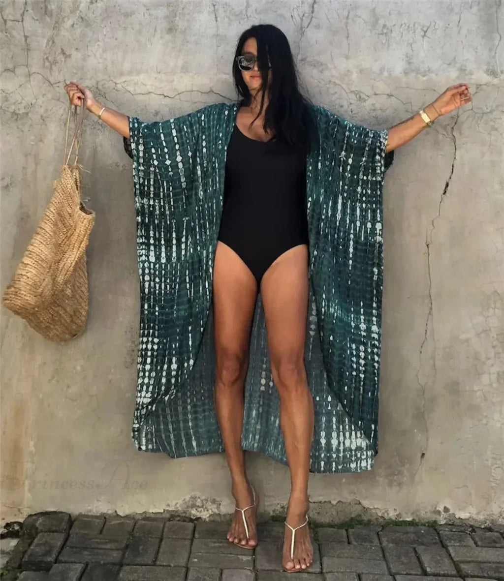 Cotton Rayon Striped Print Cardigan Boho Beach Cover up image 13