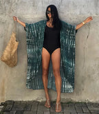 Cotton Rayon Striped Print Cardigan Boho Beach Cover up image 13