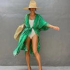 Cotton Rayon Striped Print Cardigan Boho Beach Cover up image 7