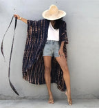 Cotton Rayon Striped Print Cardigan Boho Beach Cover up image 4