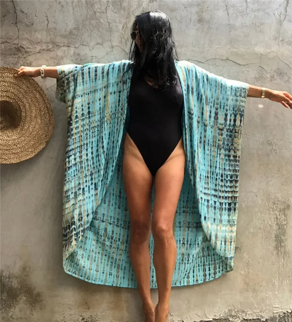 Cotton Rayon Striped Print Cardigan Boho Beach Cover up image 14