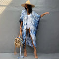 Cotton Rayon Striped Print Cardigan Boho Beach Cover up image 6