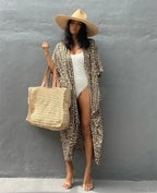 Cotton Rayon Striped Print Cardigan Boho Beach Cover up image 12