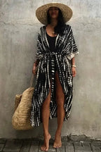 Cotton Rayon Tie-Dye Stripes Boho Kimono Cover up image 2