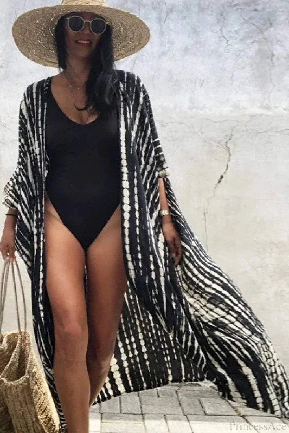 Cotton Rayon Tie-Dye Stripes Boho Kimono Cover up image 1