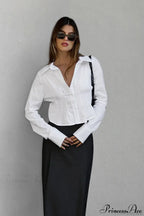 Cotton Ruched Waist Collared Blouse image 2