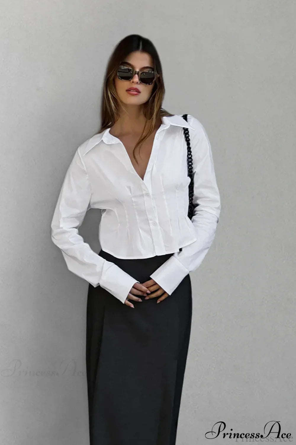 Cotton Ruched Waist Collared Blouse image 2
