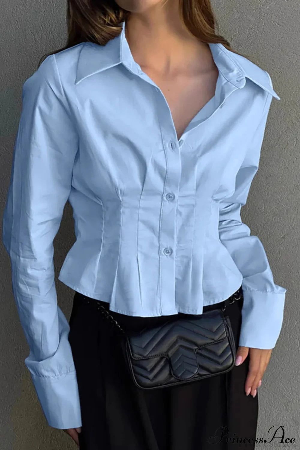 Cotton Ruched Waist Collared Blouse image 3
