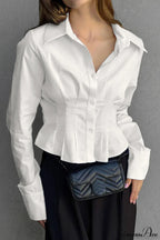 Cotton Ruched Waist Collared Blouse image 1