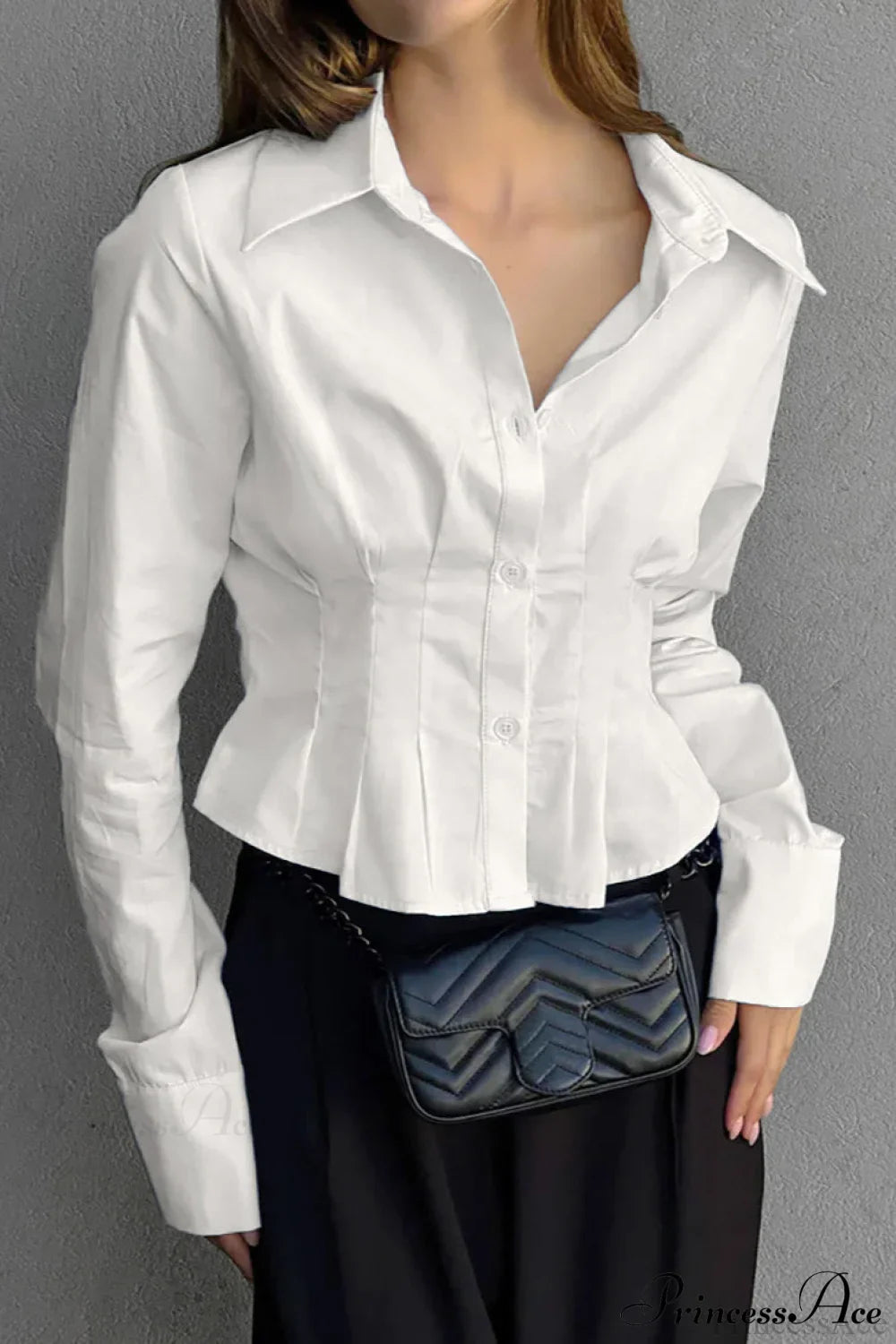 Cotton Ruched Waist Collared Blouse image 1