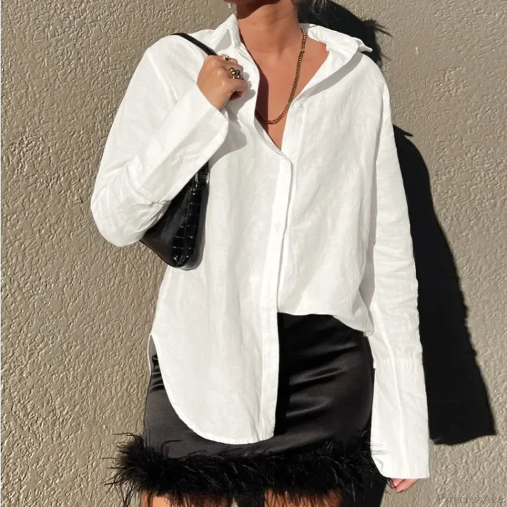 Cotton Solid Loose Casual Office Blouse image 1