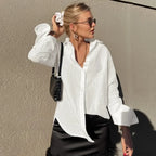 Cotton Solid Loose Casual Office Blouse image 6