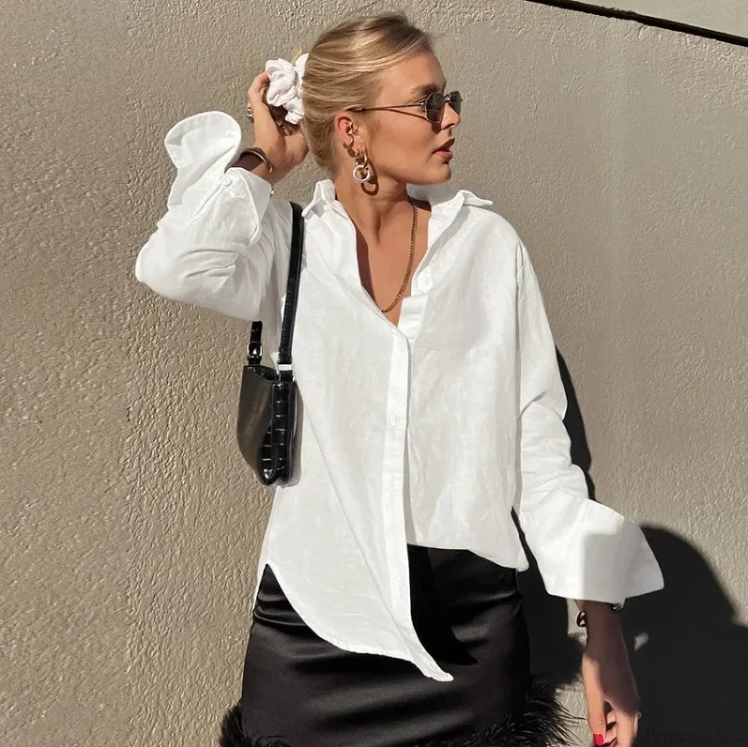 Cotton Solid Loose Casual Office Blouse image 6