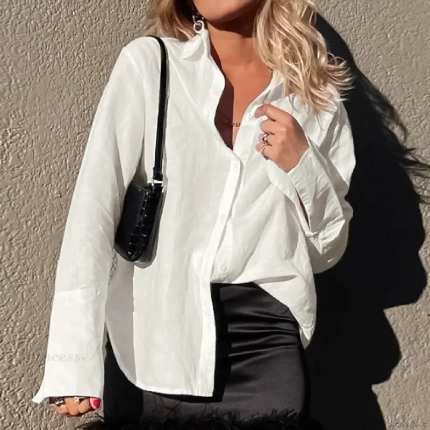 Cotton Solid Loose Casual Office Blouse image 4