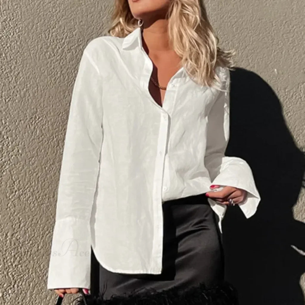 Cotton Solid Loose Casual Office Blouse image 5