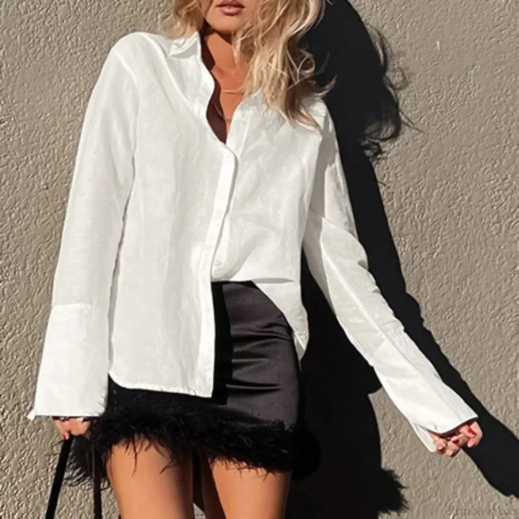 Cotton Solid Loose Casual Office Blouse image 2