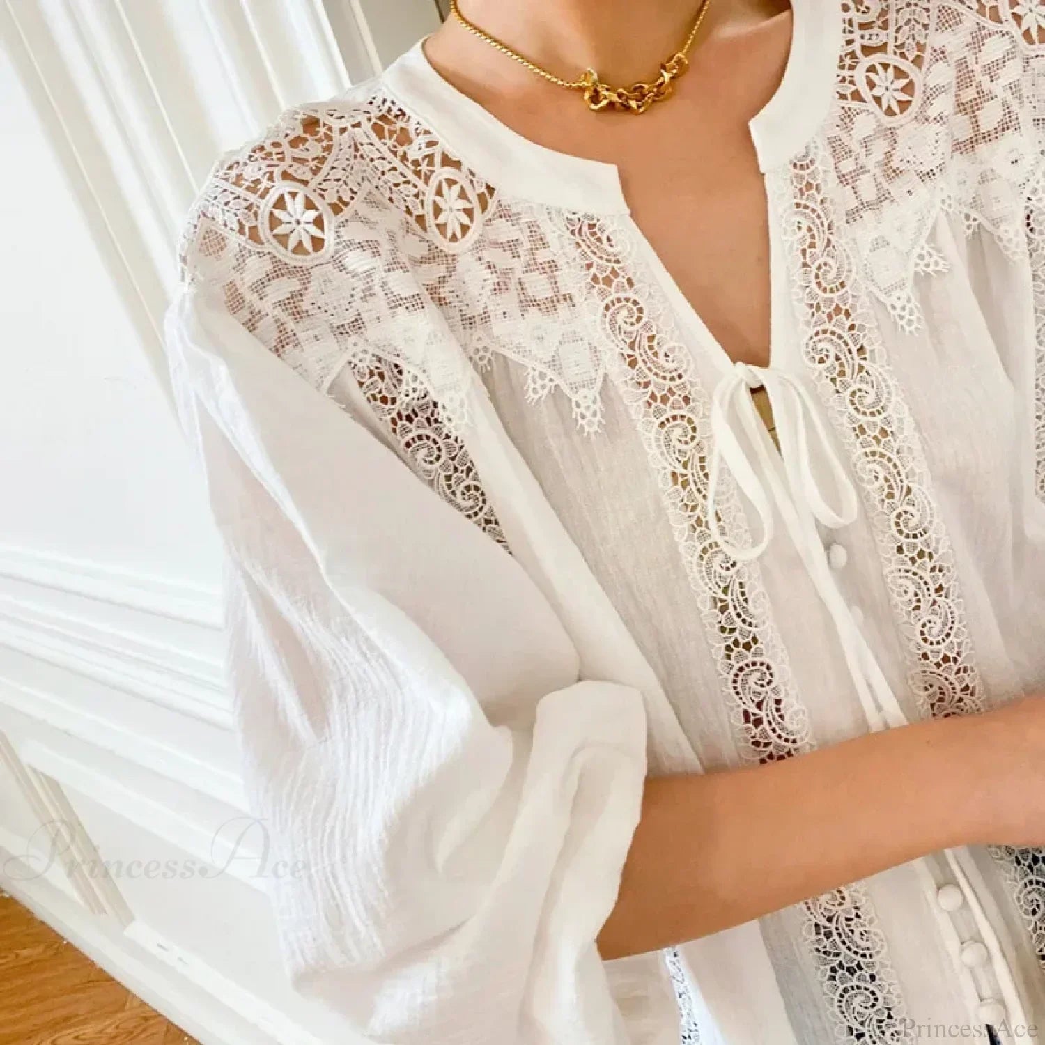 Cotton White Lace Lantern Sleeve Oversize Boho Blouse image 4