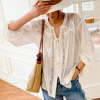 Cotton White Lace Lantern Sleeve Oversize Boho Blouse image 1