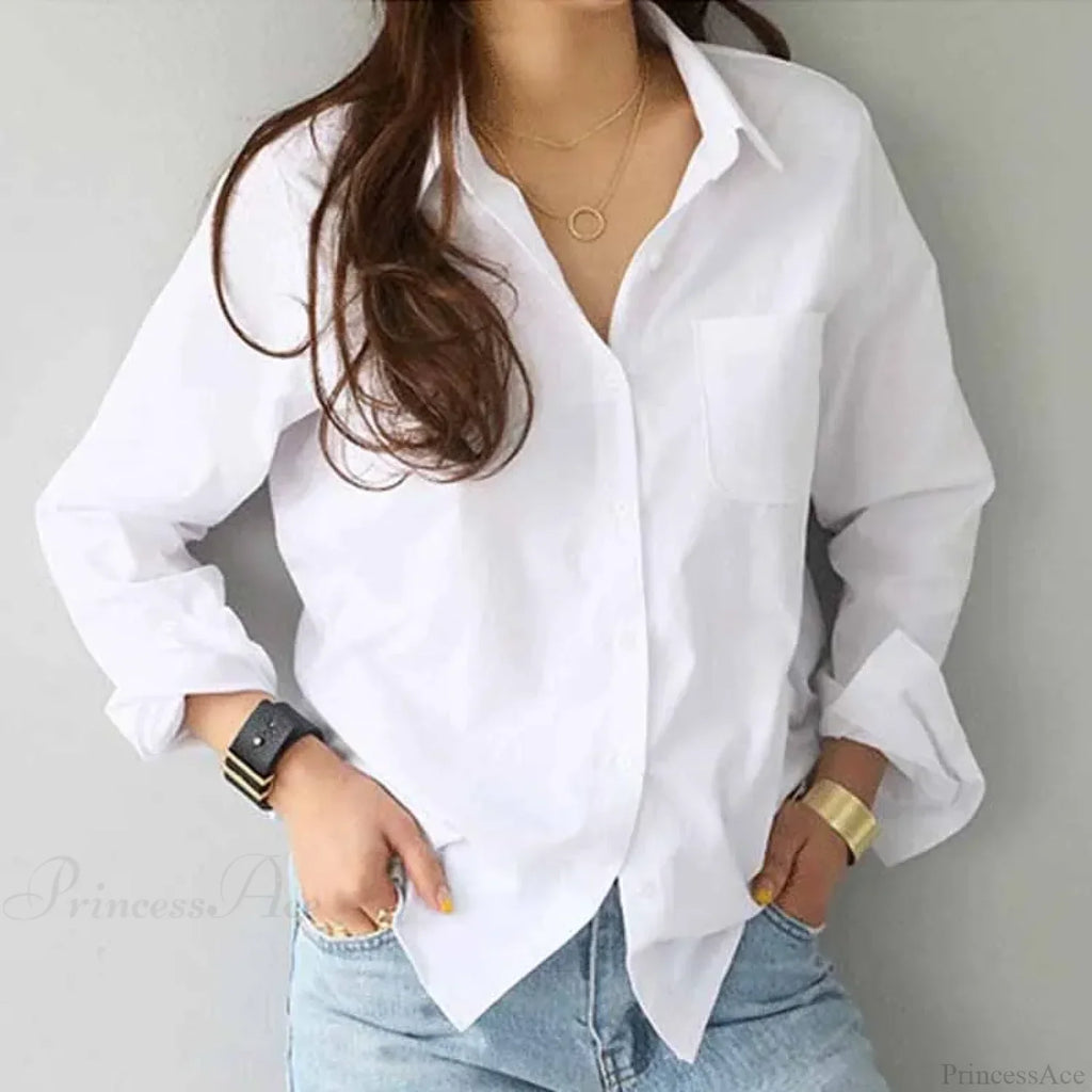 Cotton White Long Sleeve Button-up Blouse image 2