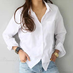Cotton White Long Sleeve Button-up Blouse image 2