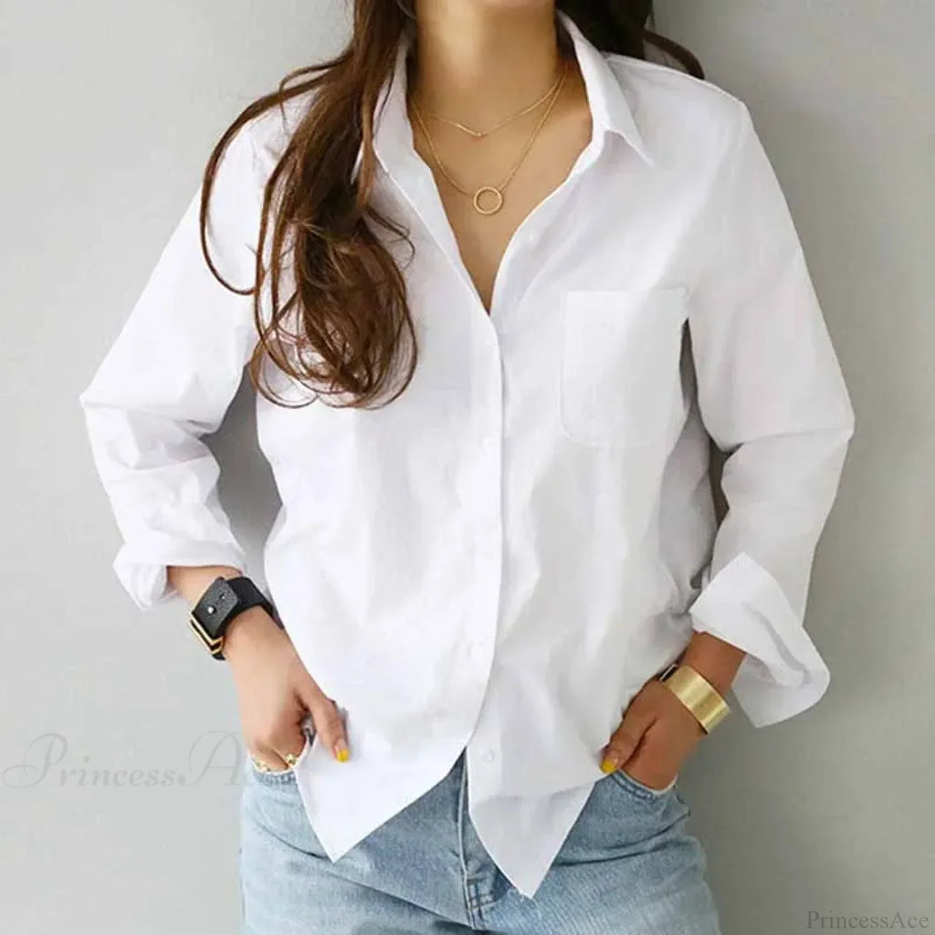 Cotton White Long Sleeve Button-up Blouse image 3