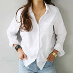 Cotton White Long Sleeve Button-up Blouse image 3