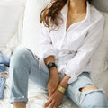 Cotton White Long Sleeve Button-up Blouse image 5
