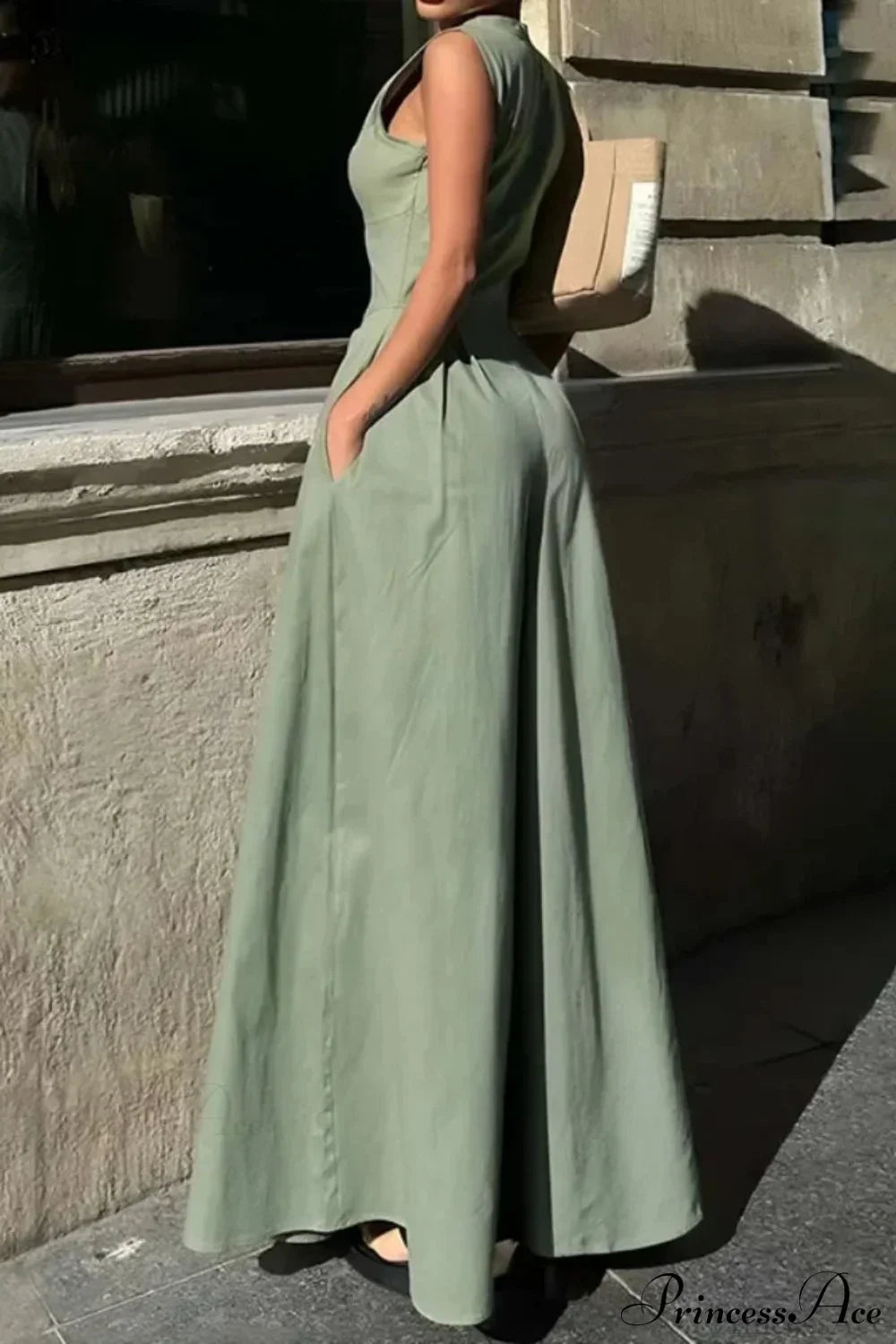 Cotton Zippered Sleeveless Pocket Maxi Dress image 5