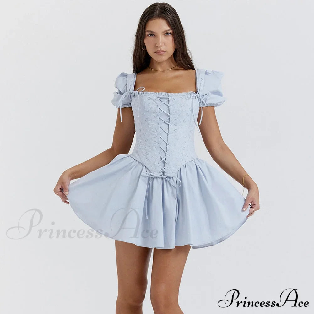 Countryside Summer Puff Charming Sleeve Corset Mini Dress image 1