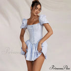 Countryside Summer Puff Charming Sleeve Corset Mini Dress image 2