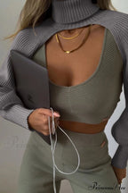 Cover-up Solid Knit Ribbed Turtleneck Sweater image 5