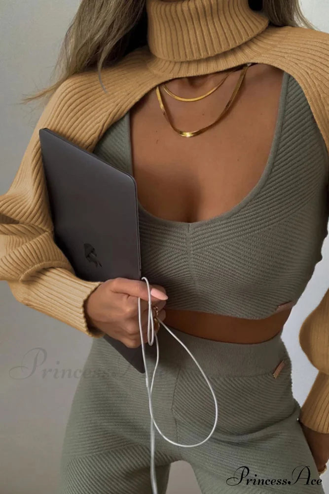 Cover-up Solid Knit Ribbed Turtleneck Sweater image 10