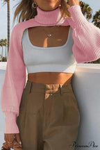 Cover-up Solid Knit Ribbed Turtleneck Sweater image 2