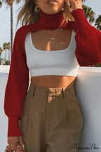 Cover-up Solid Knit Ribbed Turtleneck Sweater image 12