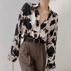 Cow Print Button Up Long Sleeve Blouse image 4