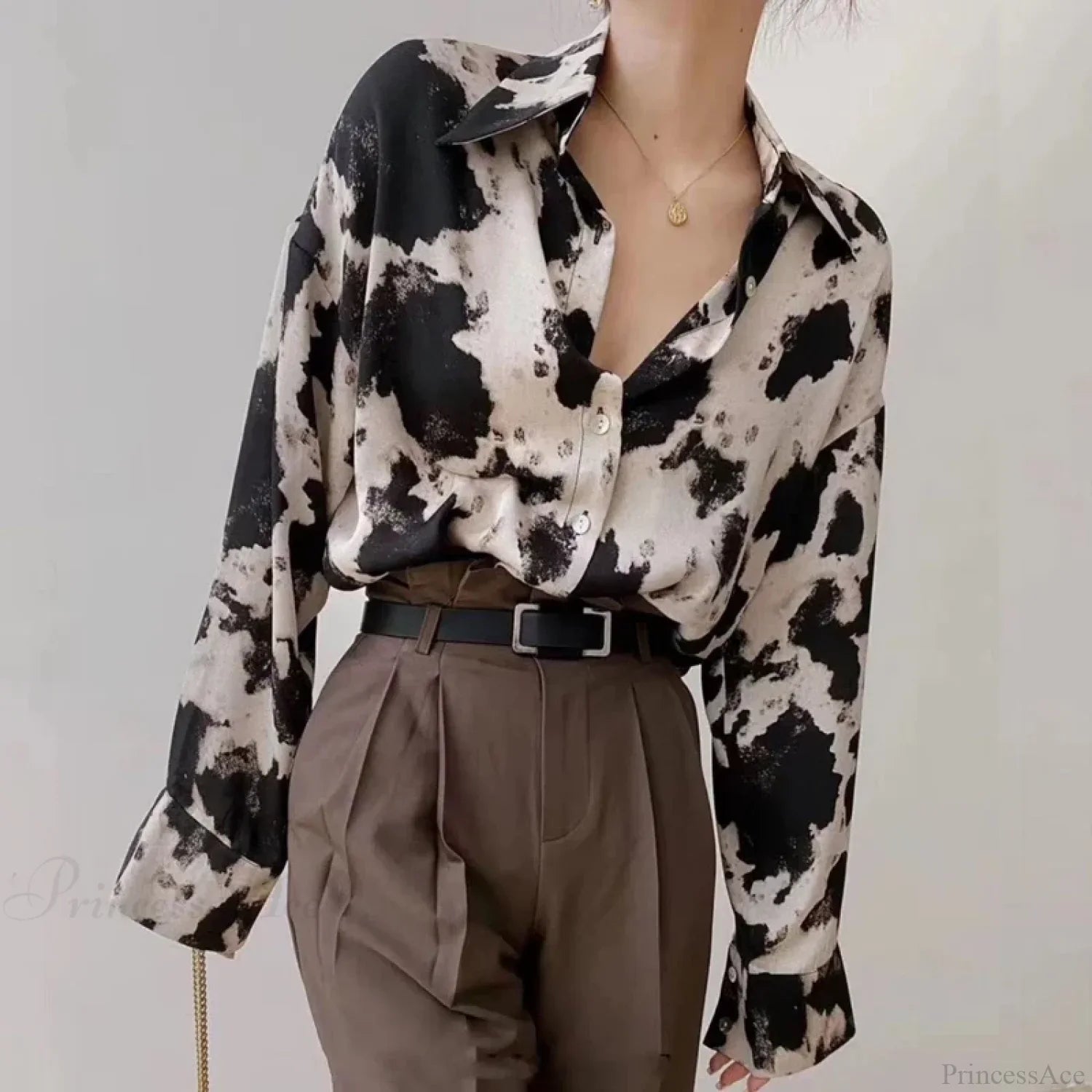 Cow Print Button Up Long Sleeve Blouse image 4