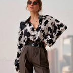 Cow Print Button Up Long Sleeve Blouse image 1