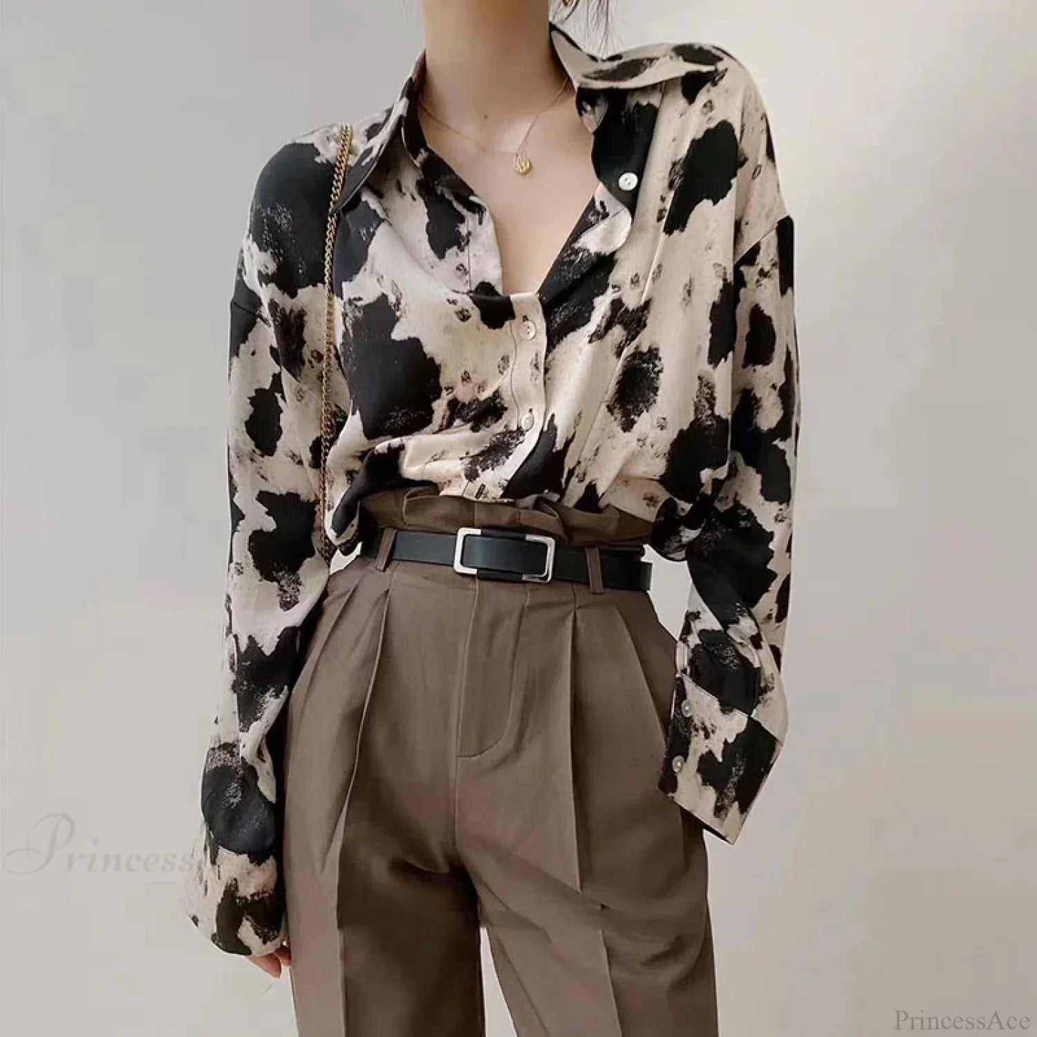 Cow Print Button Up Long Sleeve Blouse image 2