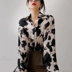 Cow Print Button Up Long Sleeve Blouse image 5