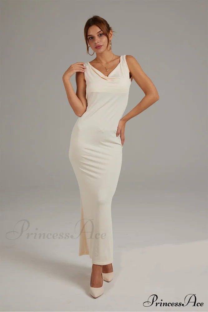 Cowl Neck Backless Pack Hip Dress in Solid Color image 2