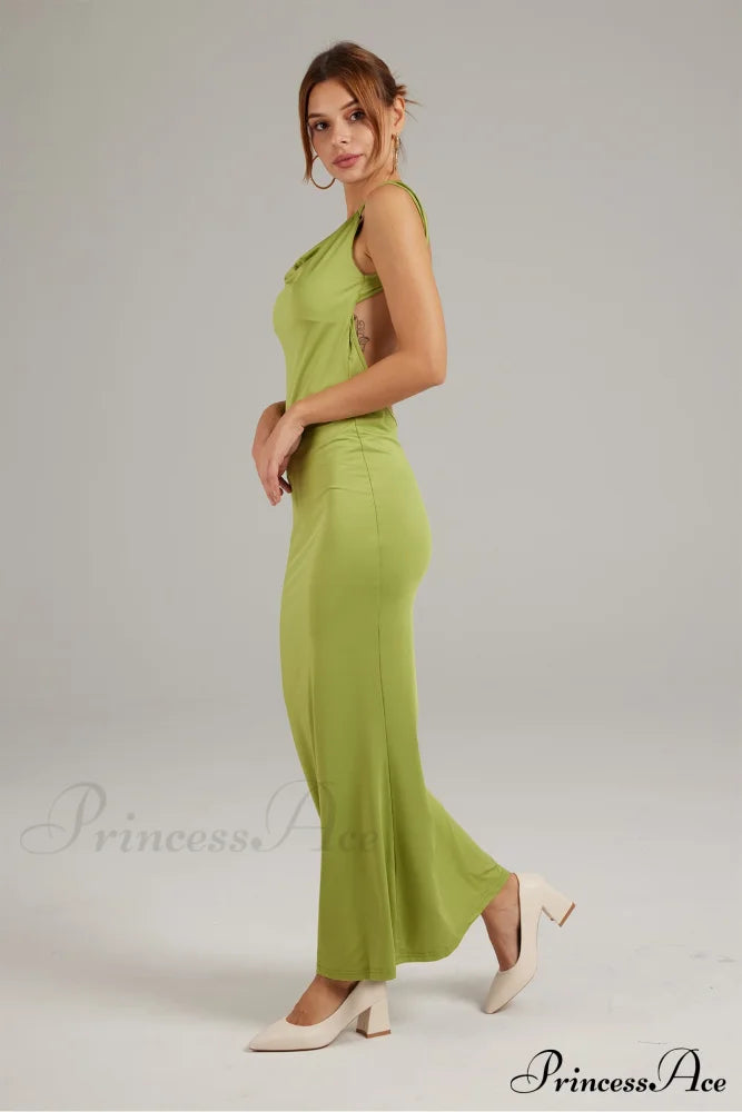 Cowl Neck Backless Pack Hip Dress in Solid Color image 7