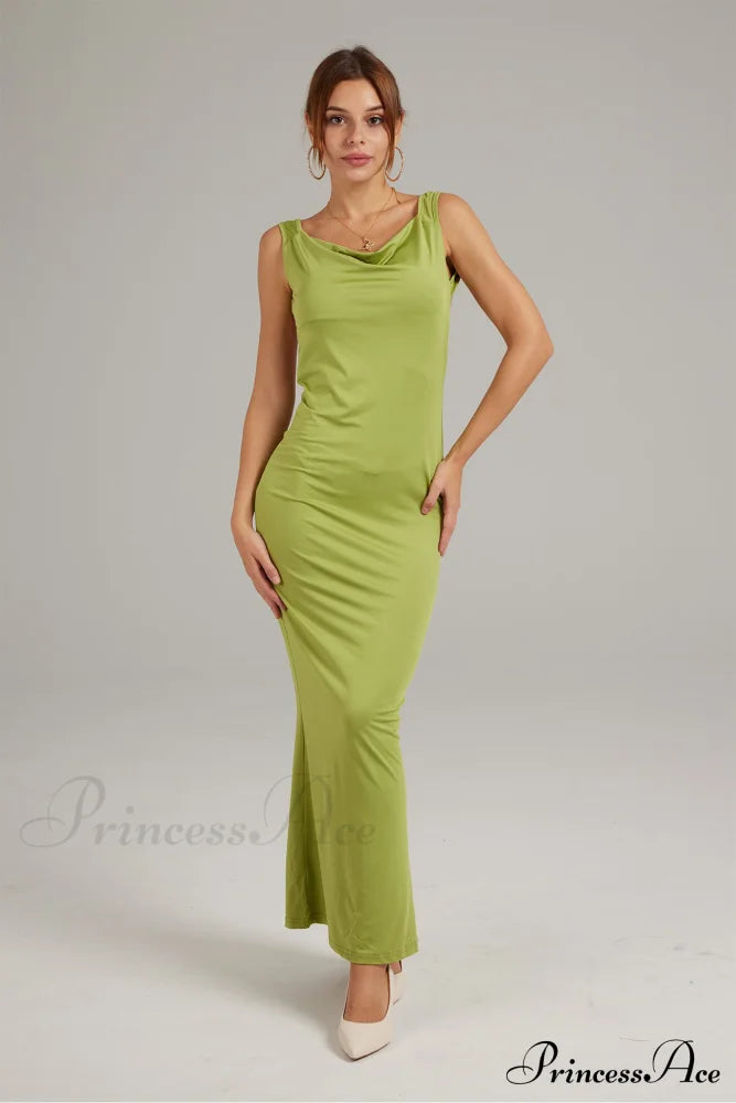 Cowl Neck Backless Pack Hip Dress in Solid Color image 6