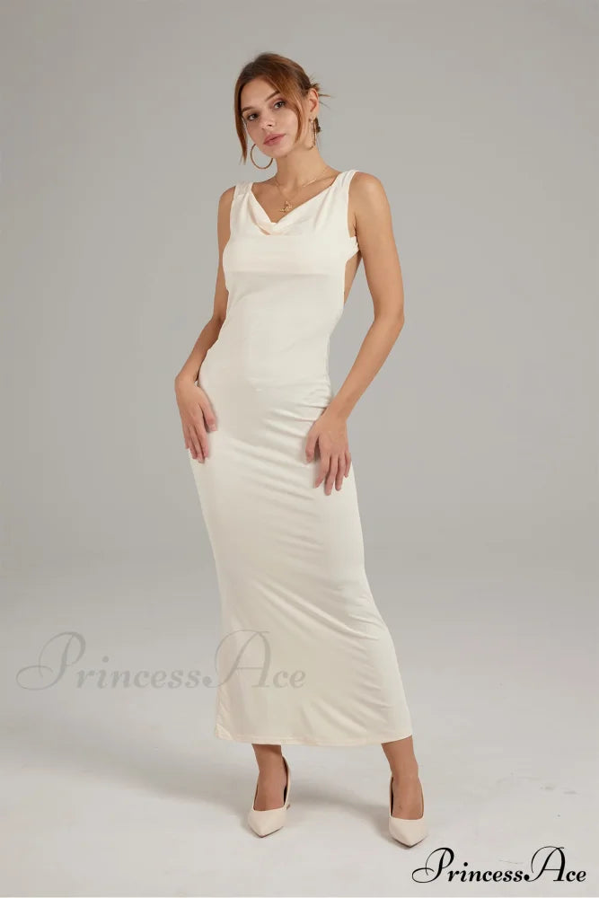 Cowl Neck Backless Pack Hip Dress in Solid Color image 3