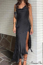 Cowl Neck Slit Dress with Polka Dots image 7