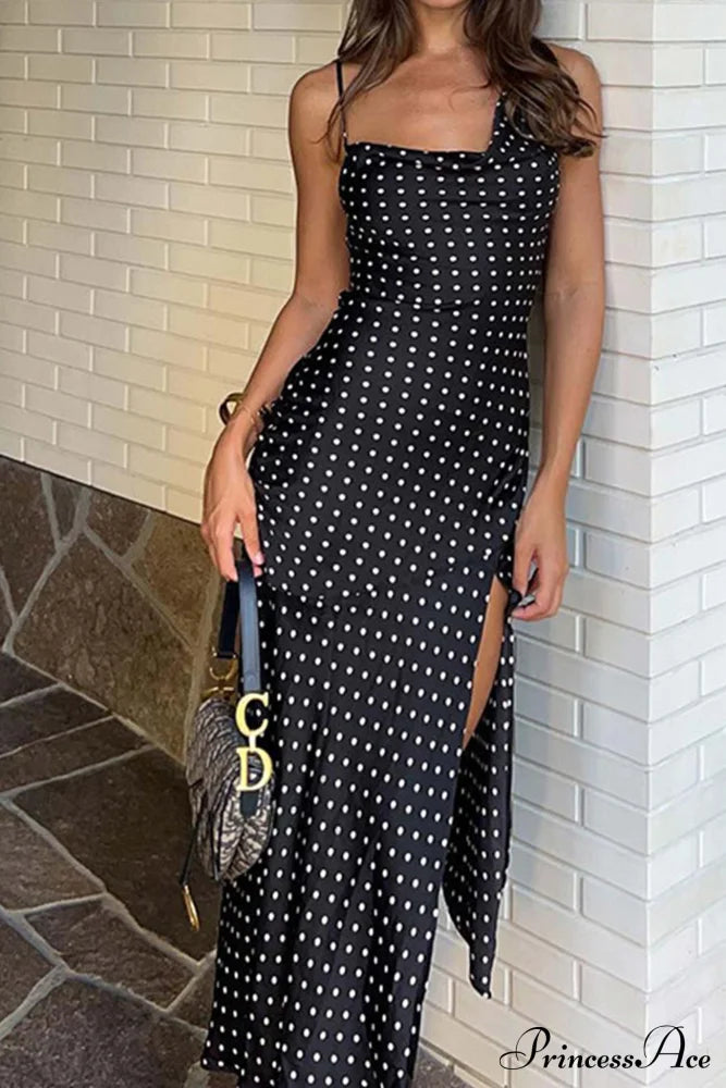 Cowl Neck Slit Dress with Polka Dots image 6