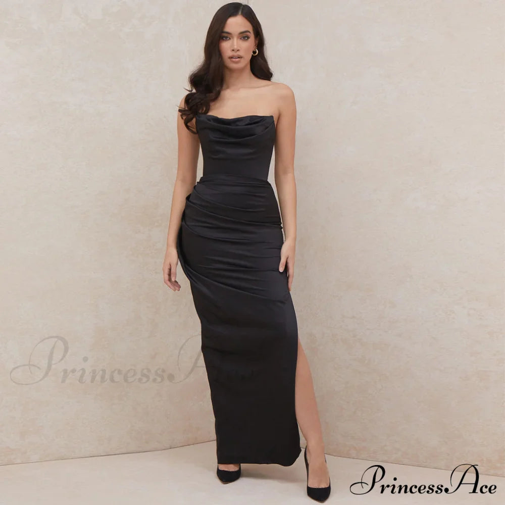 Cowl Neck Split Trendy Satin Maxi Dress image 2