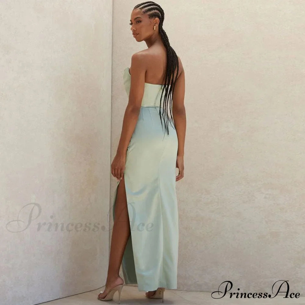 Cowl Neck Strapless Slit Modern Maxi Evening Dress - Black image 3