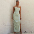 Cowl Neck Strapless Slit Modern Maxi Evening Dress - Black image 2