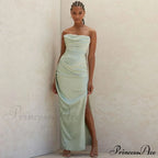 Cowl Neck Strapless Slit Modern Maxi Evening Dress - Black image 1