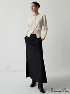 Cream Button Graceful Down Curved Cardigan image 1